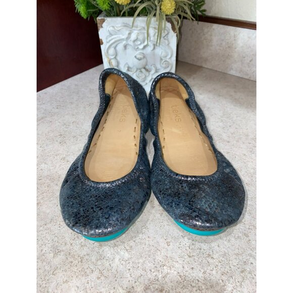 Tieks Drago Metallic Foil Leather Ballet Flats With Turquoise Sole 7 - Picture 5 of 9
